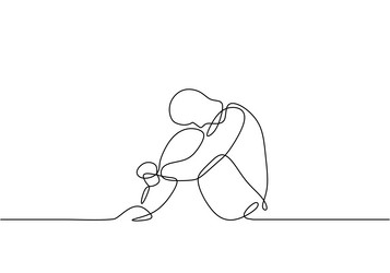 continuous line drawing of sad man feeling vector image