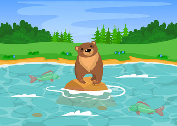 wild grizzly bear fishing in river vector image