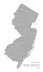 Highly detailed gray map of new jersey us state vector