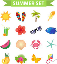 hello summer icon set flat cartoon style beach vector image