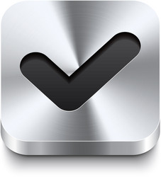 square metal button perspektive - checkmark icon vector image