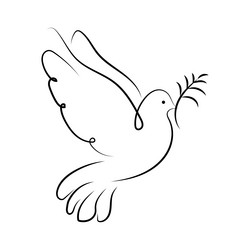 Dove icon with a branch bird black outline vector