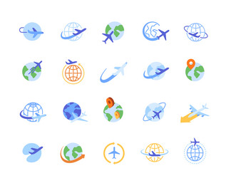 a colorful icon set featuring globes vector image