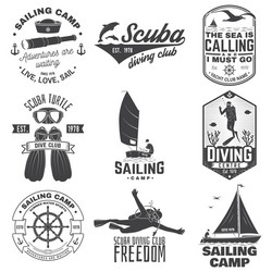 set sailing camp yacht club and diving vector image