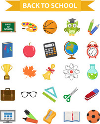 Back to school icon set flat cartoon style vector