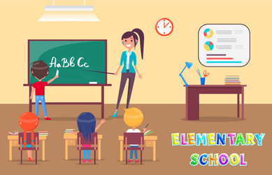 Elementary school grammar lesson in classroom vector