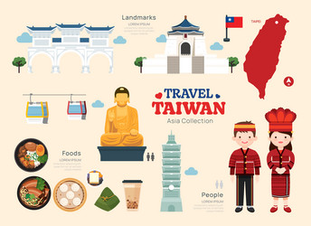 travel taiwan flat icons set taiwanese element vector image