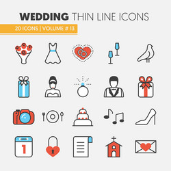 Wedding party thin line icons set vector