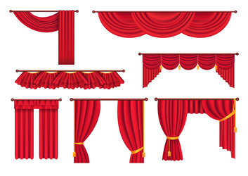 Scarlet pompous curtains collection on white vector