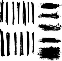 Black ink grunge brush set strokes on white vector