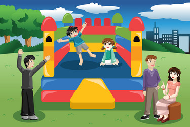 kids playing in a bouncy house vector image