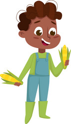 cute african american holding corn cobs vector image