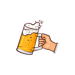 Hand-drawn hand holding mug of beer ale cider vector