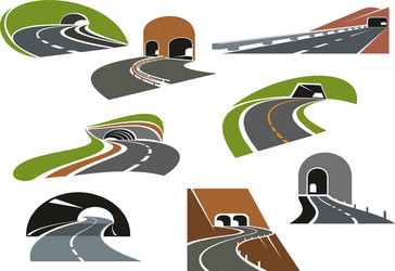 road tunnels icons for transportation design vector image