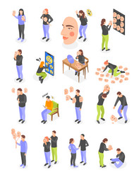 social masks isometric icons set vector image