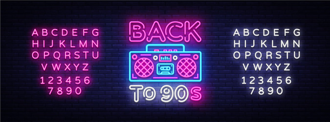 back to 90s neon poster card or invitation vector image