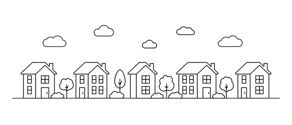 neighborhood big house line art street building vector image