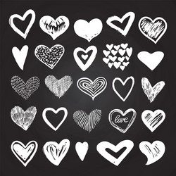 sketch white hearts set on blackboard vector image