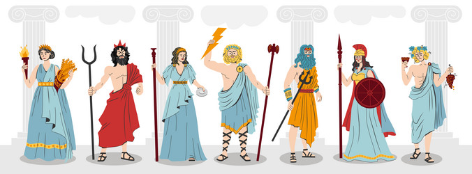 olympus gods flat composition vector image