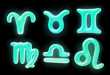 3d zodiac signs set neon aquamarine vector image