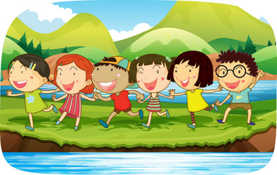 children playing in the nature vector image