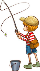 a simple sketch of young boy fishing vector image