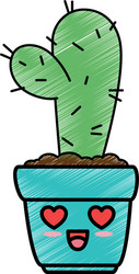 pot with desert plant kawaii character vector image