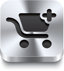 Square metal button - shopping cart add icon vector