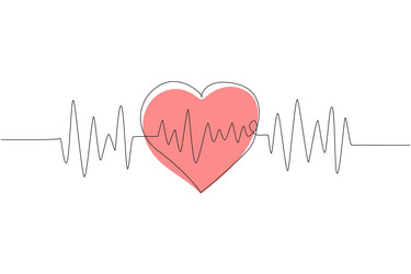 continuous one line drawing heart pulse logo icon vector image