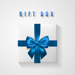 set white gift box with blue bow and ribbon top vector image