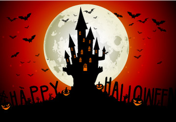 Halloween scary house on full moon background vector