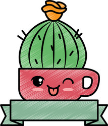 pot with desert plant kawaii character vector image