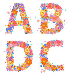 cheerful floral font alphabet with perching vector image