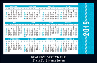 pocket calendar 2019 start on sunday vector