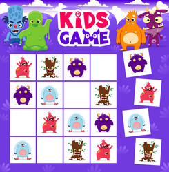 sudoku kids game with cartoon monster characters vector image