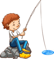 a simple drawing of man fishing vector image