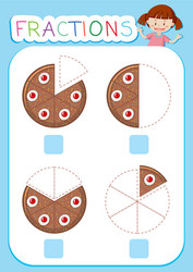 math fractions worksheet cake theme vector image