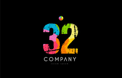 32 number grunge color rainbow numeral digit logo vector image