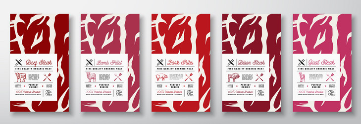 meat texture abstract product labels set vector image