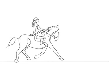 one continuous line drawing young horse rider vector image