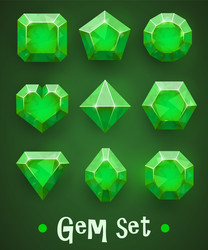 set of realistic green gems various shapes vector image