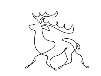 christmas deer silhouette logo continuous one line vector image