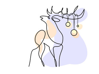 christmas deer silhouette logo continuous one line vector image