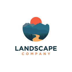 mountain and river landscape adventure logo vector image