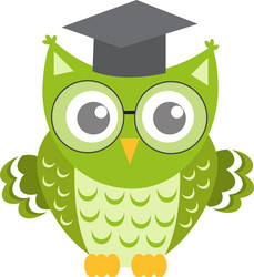 owl in glasses with square academic cap icon flat vector