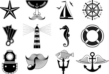 marine icons set vector