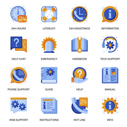 web support icons set in flat style 24h vector image