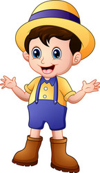 cartoon young farmer waving vector image