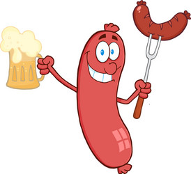 Sausage with bbq and beer vector