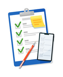 checklist clipboard and survey form on mobile vector image